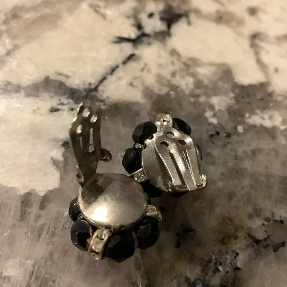 Three Pairs of‎ Vtg Silver Tone / Black Clip-on & Screw-back Earrings.
